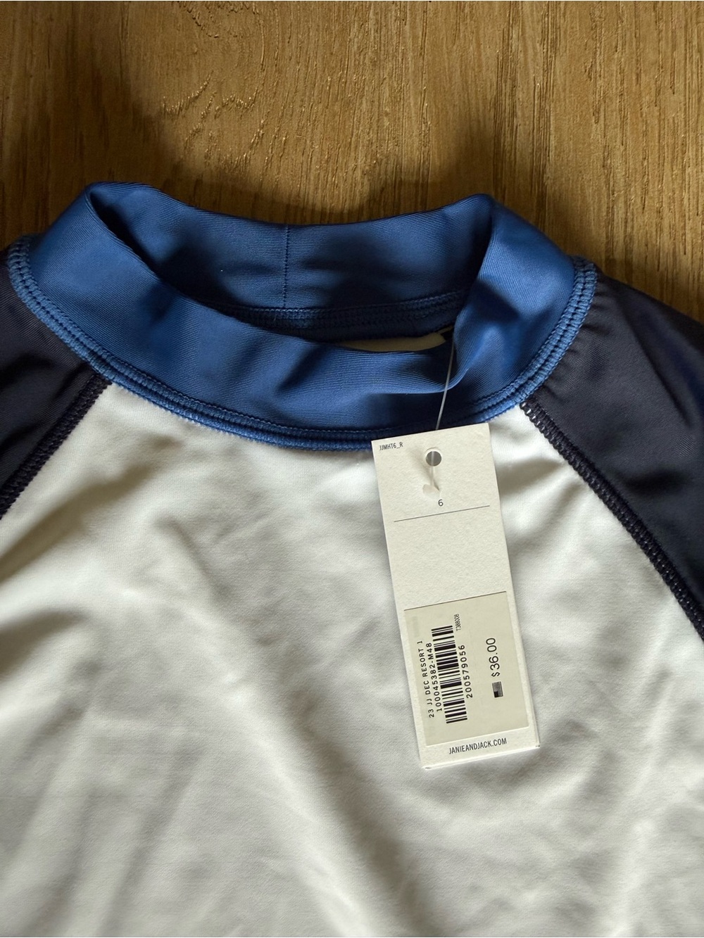 Janie and Jack Boys Sz 6 Blue and White Long sleeve Swim Rash Guard Top NWT
